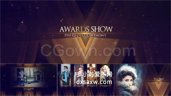 大气高贵黄金粒子颁奖晚会电影表演开幕时尚婚礼片头-AE模板下载