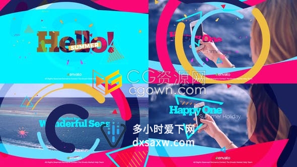 清爽夏季动感彩色元素旅行介绍视频包装开场片头-AE模板下载