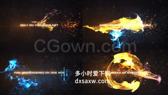 火花飞舞火焰燃烧置换变形游戏特效LOGO标志演绎片头-AE模板下载