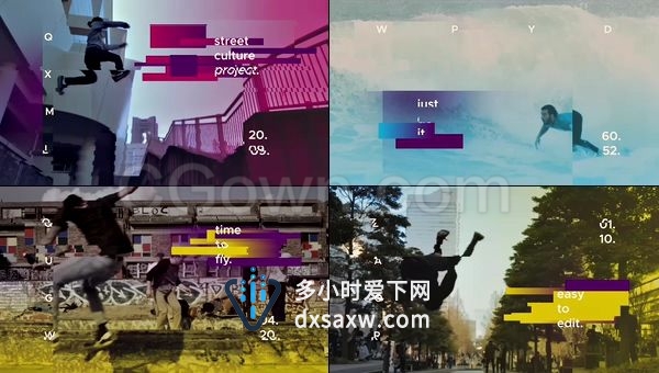 丰富多彩毛刺特效产品促销演示城市旅游运动介绍宣传开幕-AE模板下载