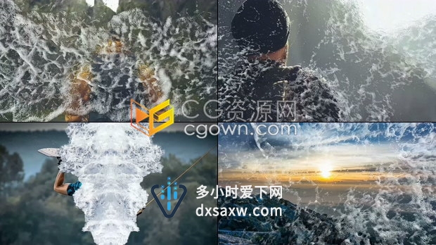 10种海洋沙滩波浪水花泡沫溶解夏季过渡视频转场4K动画效果-AE模板下载
