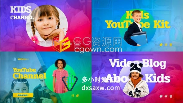 活力鲜艳儿童视频相册可爱动态图形元素电视博客在线推广工具包-AE模板