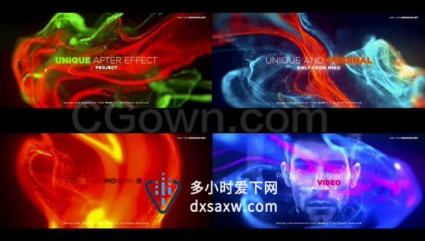 抽象慢动作有机流体粒子标题动画彩色梦幻电影公司活动开幕式场景-AE模板下载
