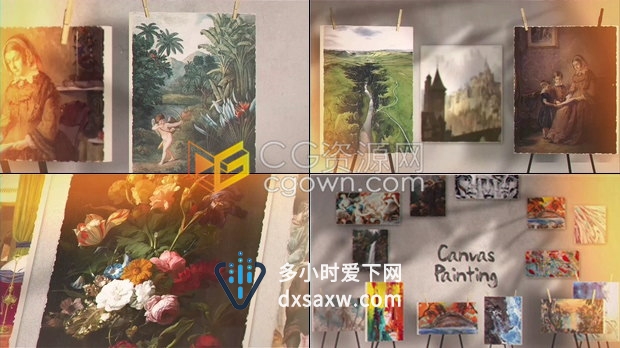 艺术视觉效果真实展示画展油画作品博物馆电影艺术品视频相册-AE模板下载
