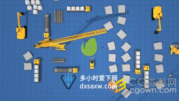 3D工业建筑施工起重机工程车拼接LOGO动画片头-AE模板下载