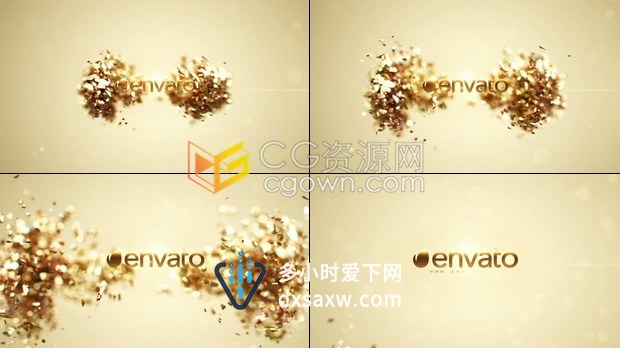 黄金色碎块飞溅慢动作高贵豪华LOGO标志动画视频片头制作-AE模板下载