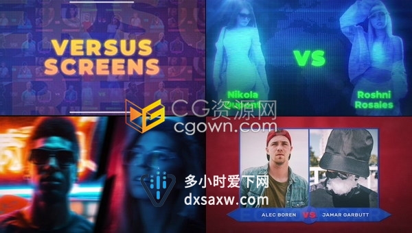 多种风格效果比赛对战选手头像VS对比屏幕介绍动画视频宣传-AE模板下载
