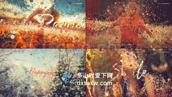 粒子幻灯片展示旅行片段婚礼节目情人节问候复古故事画笔手绘动作视频-AE模板下载