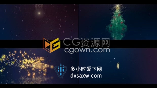 非常好看粒子动画星星粒子散掉变成圣诞树公司LOGO庆祝节日快乐片头视频-AE模板下载