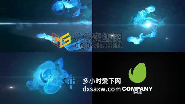 简约蓝色烟雾流体快速演绎粒子LOGO片头动画-AE模板下载