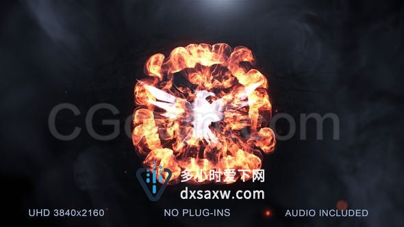 标志猛击震动爆炸冲击波展示钢标志烟雾粒子火花特效LOGO片头-AE模板