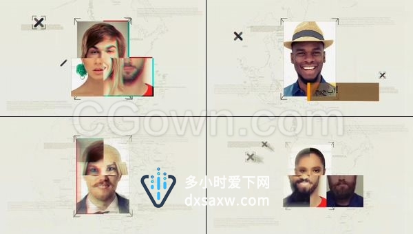 电影电视预告片人脸快速切换故障差信号特效人物头像揭示-AE模板下载
