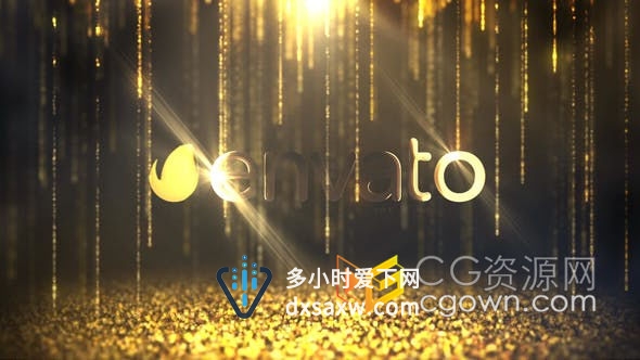 金色粒子帘坠落背景闪亮标志LOGO片头-AE模板下载