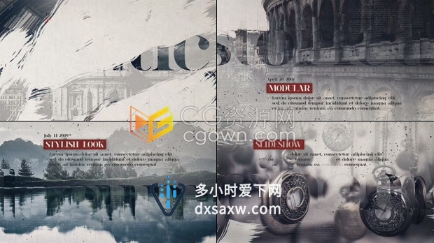 复古历史时间线纪录片笔刷动画遮罩转场回忆介绍文化效果视频-AE模板下载