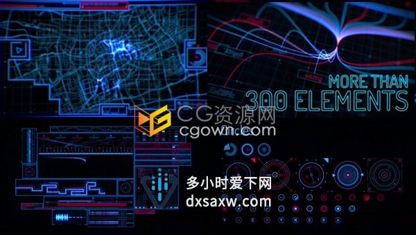 300种4K信息图形高科技全息HUD动态UI元素包-AE模板下载