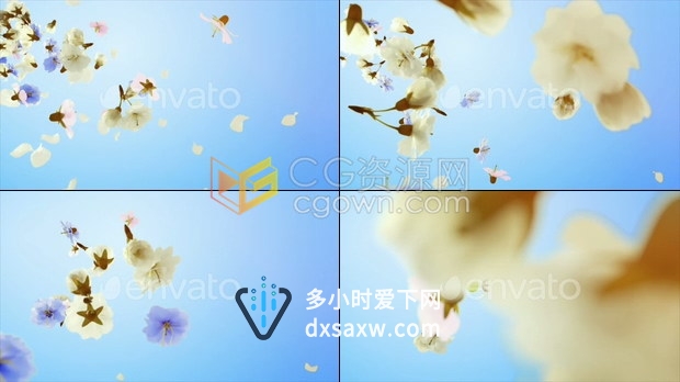 花卉与花瓣飘动演绎LOGO片头春天化妆品香水情人节宣传视频-AE模板下载