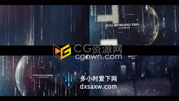 视差科技感数字雨帘矩阵化标题幻灯片人工智能精美浪漫科幻电影预告片-AE模板