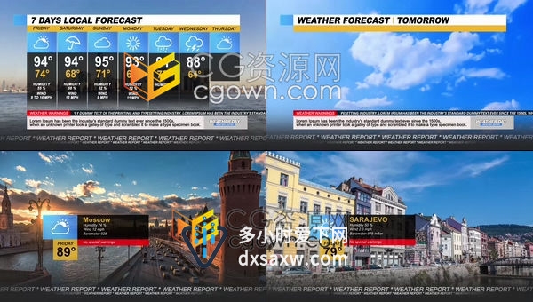 AE模板-天气预报包装有趣展示现代设计风格未来七天天气预报文本图像动画元素