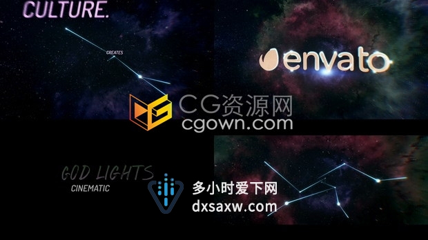 4K漂亮夜空发光点线连结空间感标题揭示企业标志LOGO片头-AE模板下载