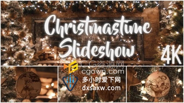 4k暖光温馨圣诞节装饰圣诞树真人照片记录美好瞬间欢乐圣诞视频相册-PR模板
