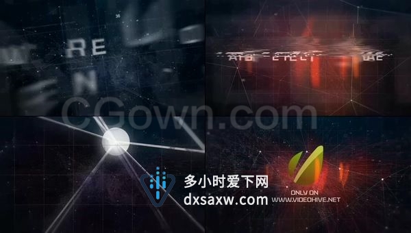 科技感点线网格标志快速汇聚LOGO片头动画-AE模板下载
