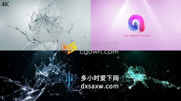 4K视频片头流体水花滴落飞溅细节特效效果演绎LOGO视频片头-AE模板下载