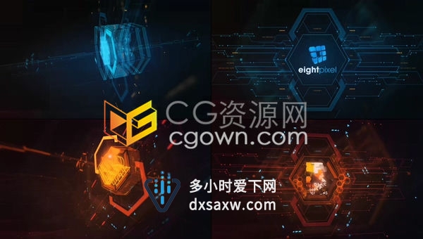 AE模板-能量冲击数字识别全息图展示高科技LOGO片头