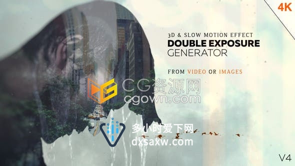 更新V4版肖像投影多重曝光纹理贴图位移叠加3D视差效果侦探视频AE模板