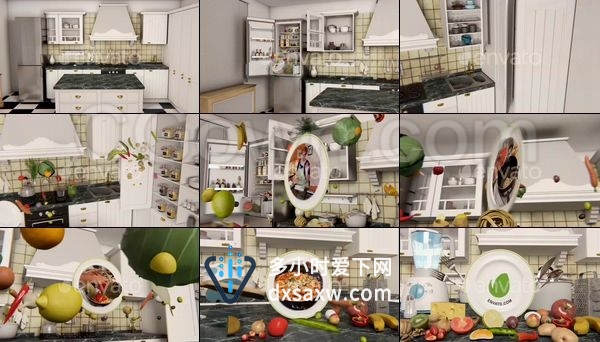 烹饪美食电视节目包装动画厨房炊具蔬菜水果动态展示-AE模板下载
