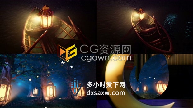 斋月故事船灯光月亮森林幻想童话节日宣传视频片头制作-AE模板下载
