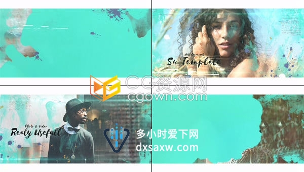 彩色油墨效果唯美浪漫视差水彩画特效视频相册-AE模板下载