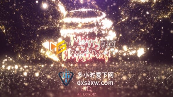 魔法粒子金光闪闪散景视觉效果动画揭示圣诞节标志祝福片头-AE模板