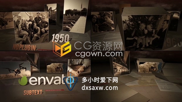 独特盒子拼成动画展示史诗三维年代感相片视频相册历史时间线图文纪录片-AE模板