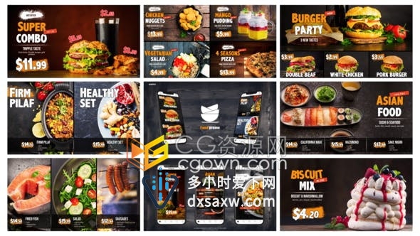咖啡馆美味甜点菜肴披萨食物水果市场餐厅食谱菜单产品价格幻灯片视频介绍-AE模板下载