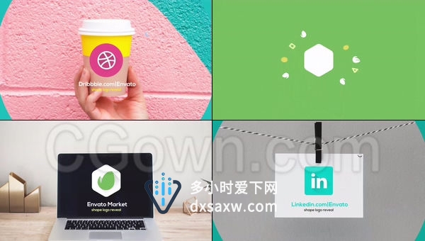简单形状碰撞弹开LOGO展示企业品牌标志宣传动画-AE模板下载