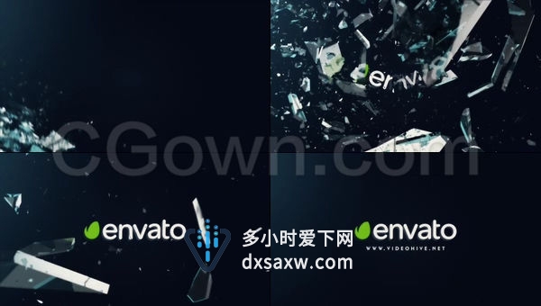 破碎玻璃揭示标志片头强烈冲击碎片飞LOGO展示运动悬疑电影片头-AE模板下载