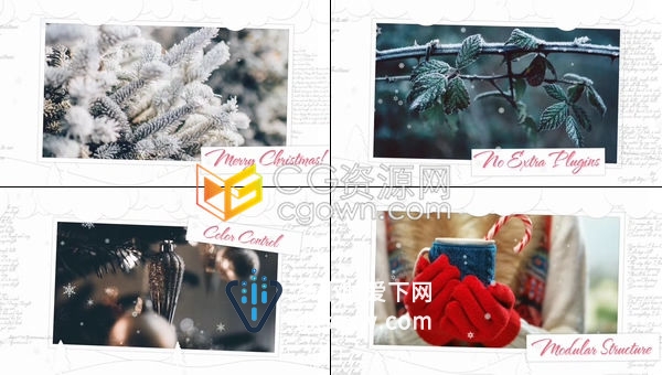 简笔画风格简约线条勾勒冬季云朵雪花场景精美可爱视频相册-AE模板下载
