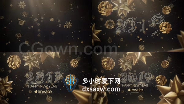节日金色喜庆气氛俱乐部派对店庆闪光烟花粒子祝福片头-AE模板
