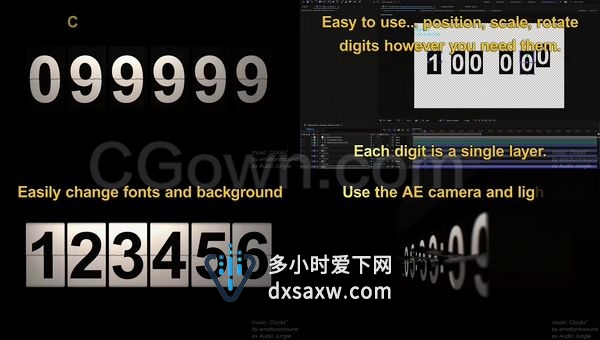 翻转时钟三维计数器翻转数字动画定时器机场起飞倒计时面板-AE模板下载