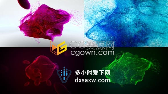 能量粒子汇聚爆炸流体飞溅散发彩色标志LOGO展示动画-AE模板下载