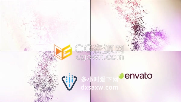 音乐符号粒子标志字符串展示音频制作音乐公司LOGO片头-AE模板下载