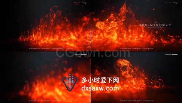 烈火燃烧火花粒子飞散恐怖动画展现视差特效电影标题预告片-AE模板下载