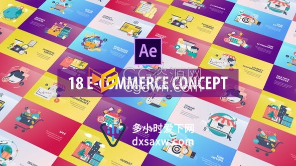 电子商务概念2D平面图形动画介绍信息图互联网购物技术背景视频-AE模板下载
