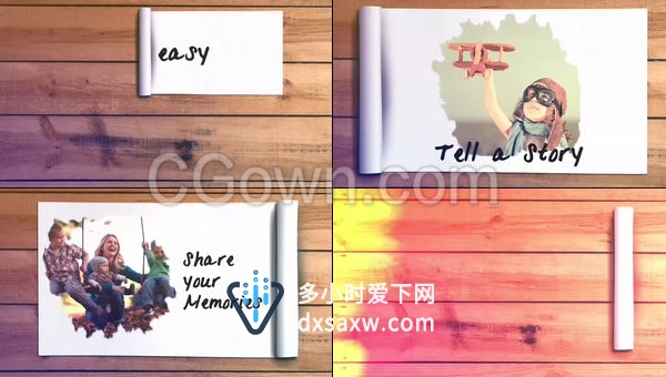 简单纸滚动动画显示文本视频图像复古演讲开场白-AE模板下载