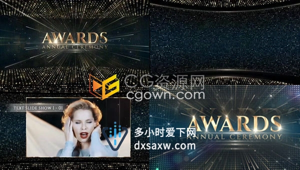 炫丽光效几何图形黄金粒子时尚电影颁奖典礼晚会活动视频包装幻灯片-AE模板