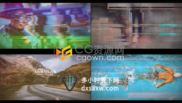 失真毛刺效果视差动态标题字幕过渡故障效果幻灯片-AE模板下载