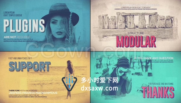 美丽手绘风格笔刷复古幻灯片色差漏光特效图文展示视频相册-AE模板下载