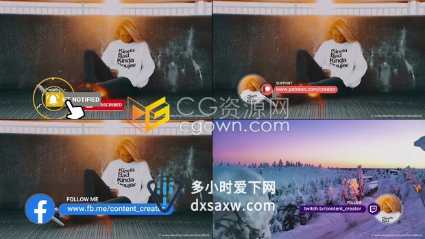 社交媒体平台视频频道包装运动图形字幕条占赞通知铃声按钮动画-AE模板下载