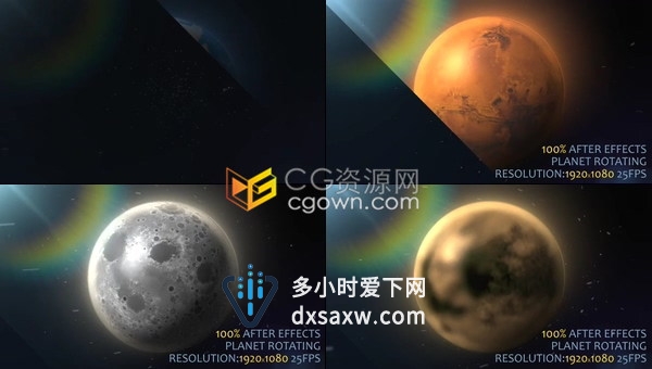 太空恒星背景视频制作地球木火水金星月球海王星冥王星效果动画-AE模板下载