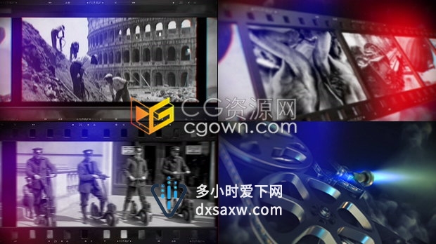 电影放映机3D胶片动画历史时刻宣传视频片头效果制作-AE模板下载